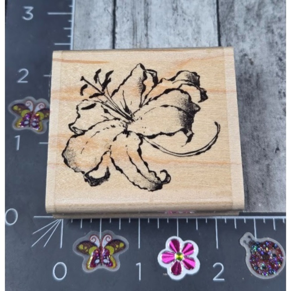 Impression Obsession Lily Flower C4163 Rubber Stamp Wood #K23